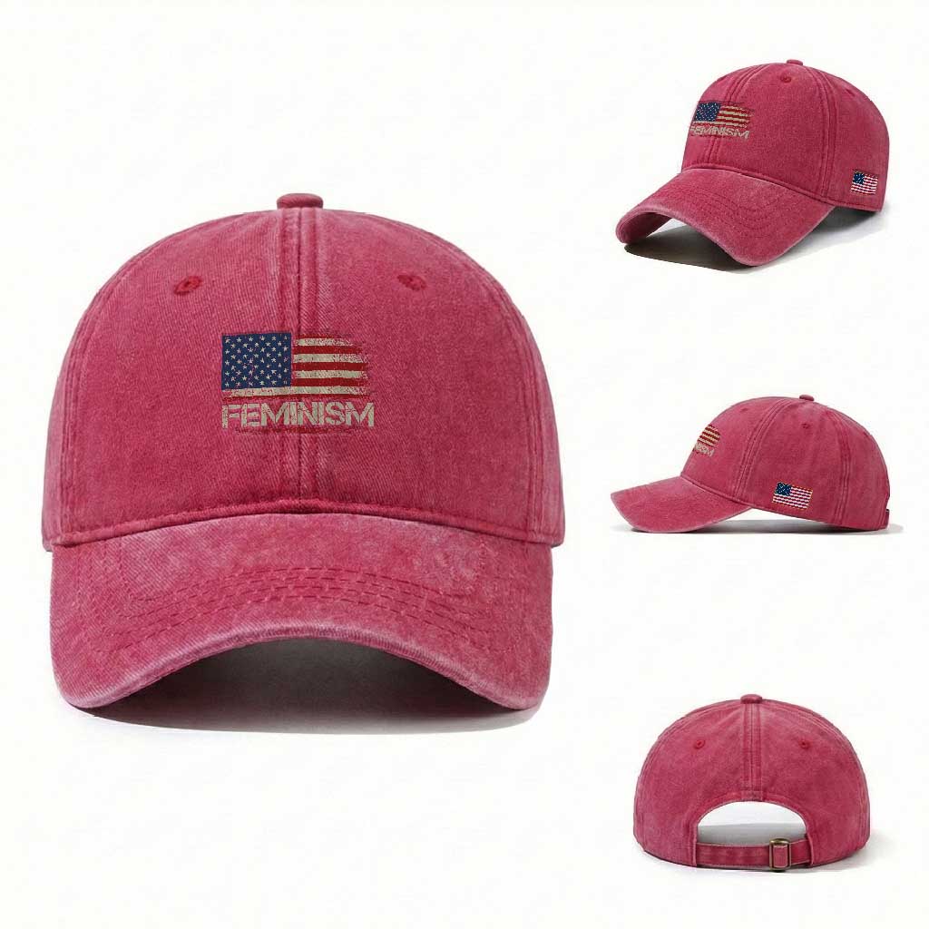 Feminism Feminist American Flag Washed Cotton Baseball Cap Patriotic Womens Rights