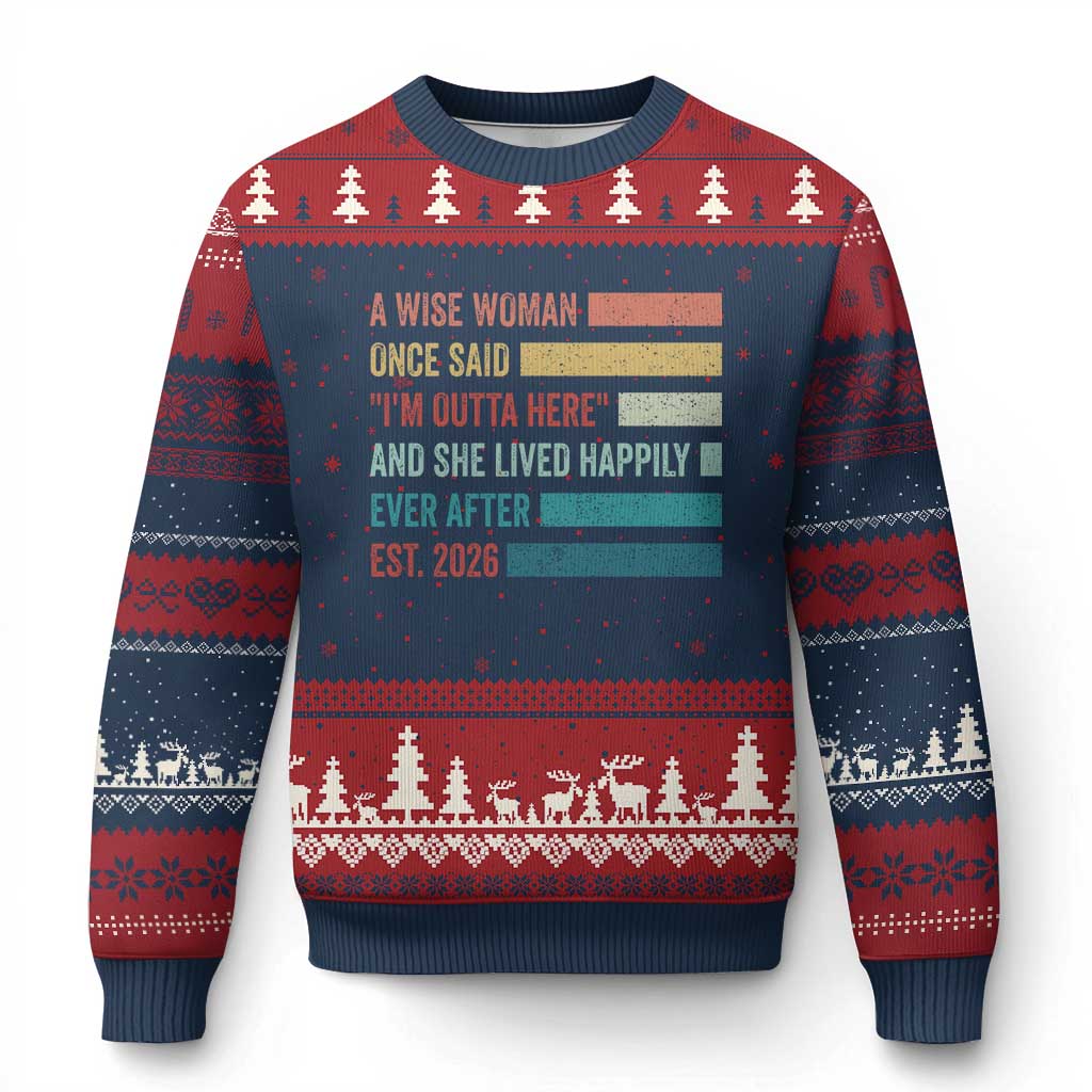 Funny Retired 2026 Ugly Christmas Sweater A Wise Woman Once Said I'm Outta Here Retirement Gift TS11 Navy Red Print Your Wear
