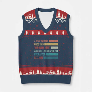 Funny Retired 2026 V-Neck Knit Sweater Vest A Wise Woman Once Said I'm Outta Here Retirement Gift