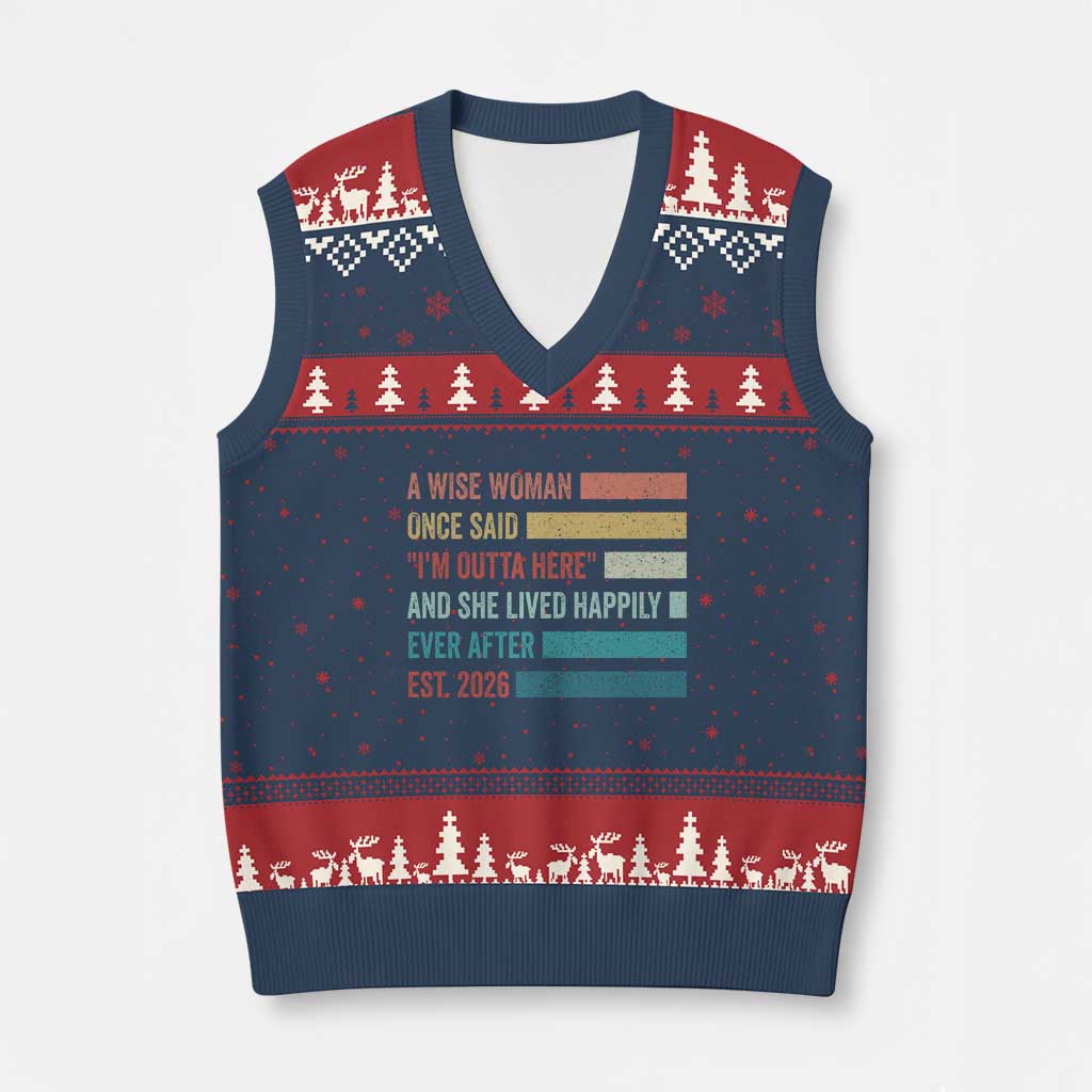 Funny Retired 2026 V-Neck Knit Sweater Vest A Wise Woman Once Said I'm Outta Here Retirement Gift TS11 Navy Red Print Your Wear
