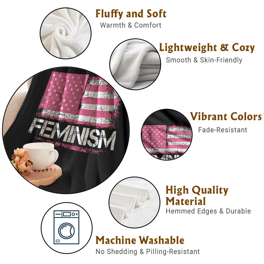 Feminism Feminist Pink American Flag Throw Blanket Patriotic Womens Rights