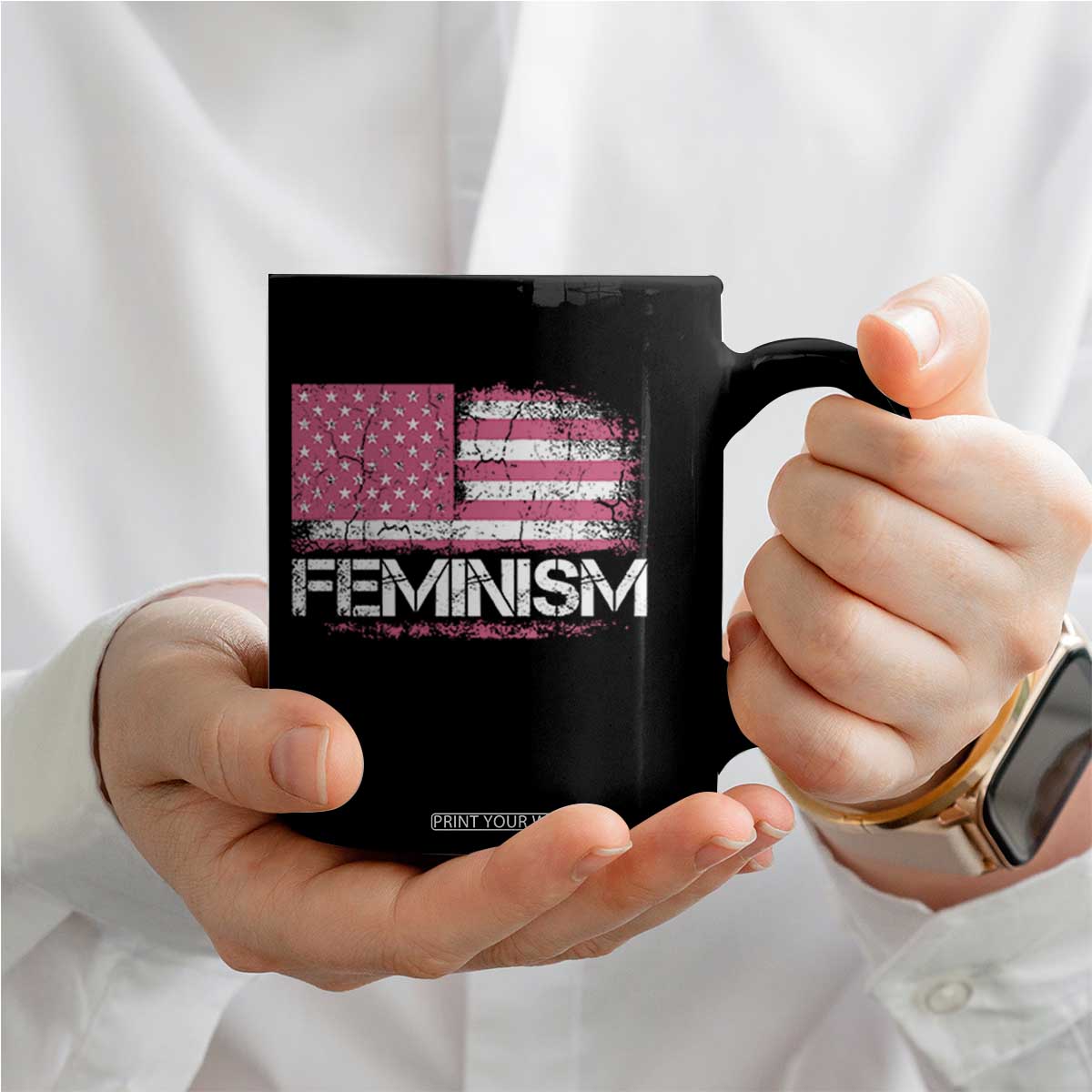 Feminism Feminist Pink American Flag Coffee Mug Patriotic Womens Rights