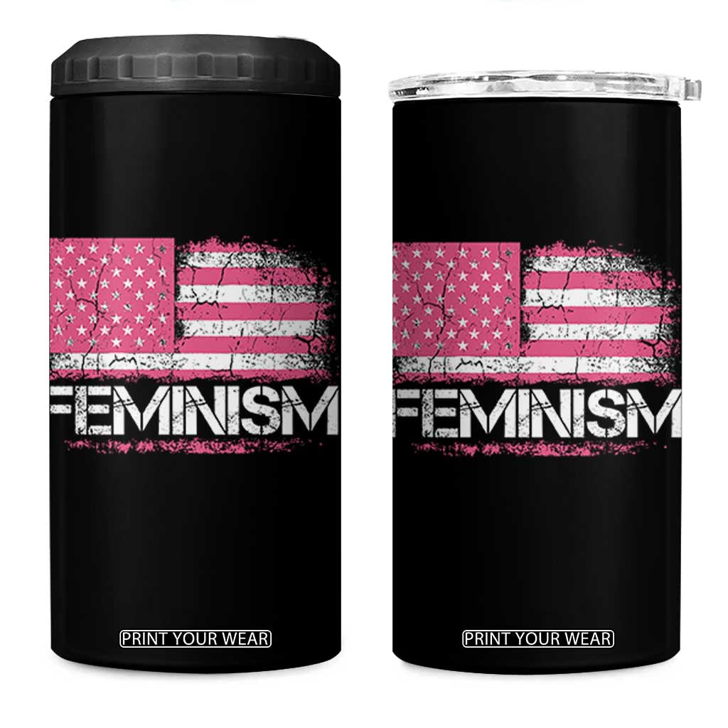 Feminism Feminist Pink American Flag 4 in 1 Can Cooler Tumbler Patriotic Womens Rights