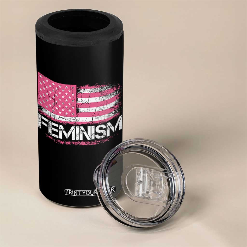 Feminism Feminist Pink American Flag 4 in 1 Can Cooler Tumbler Patriotic Womens Rights