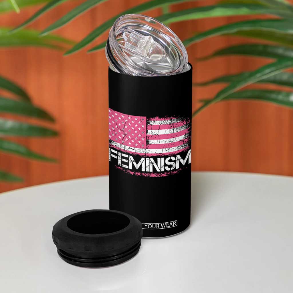 Feminism Feminist Pink American Flag 4 in 1 Can Cooler Tumbler Patriotic Womens Rights