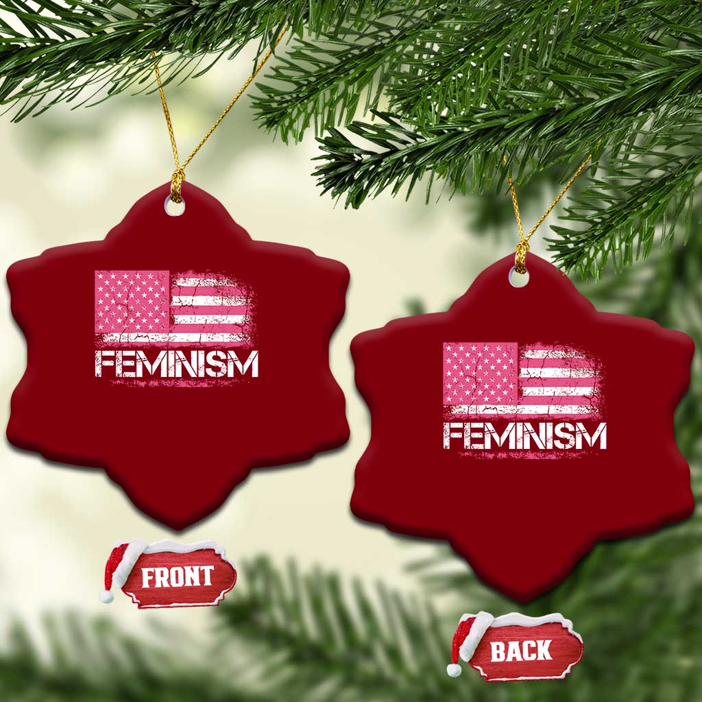 Feminism Feminist Pink American Flag Ceramic Ornament Patriotic Womens Rights