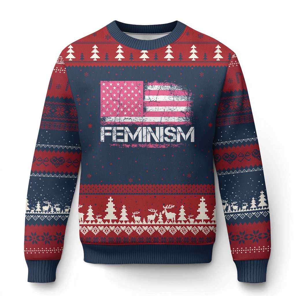Feminism Feminist Pink American Flag Ugly Christmas Sweater Patriotic Womens Rights