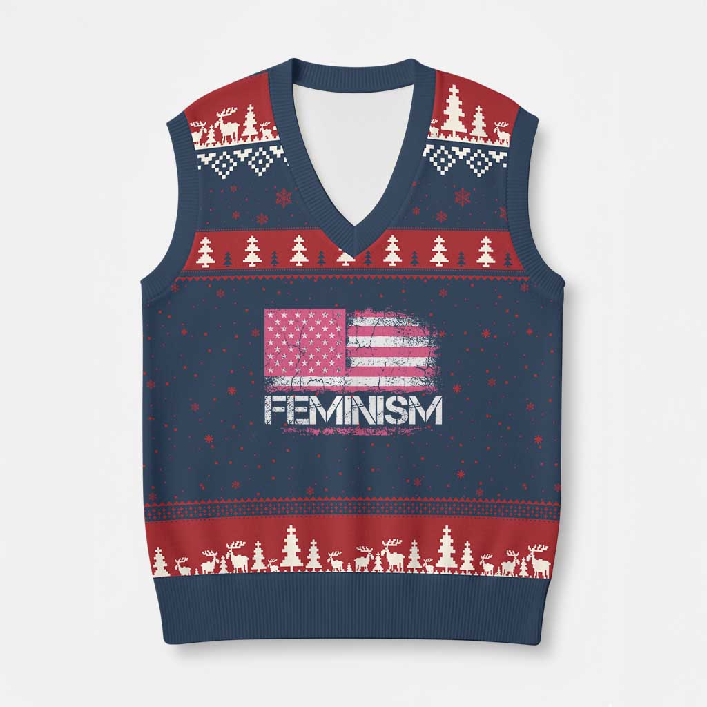 Feminism Feminist Pink American Flag V-Neck Knit Sweater Vest Patriotic Womens Rights