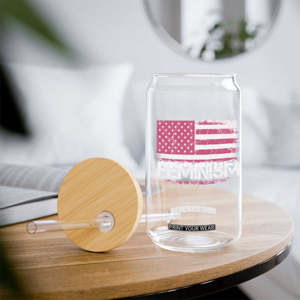 Feminism Feminist Pink American Flag Glass Can Patriotic Womens Rights