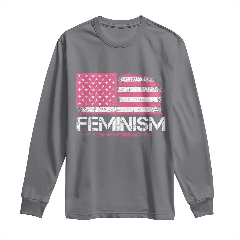 Feminism Feminist Pink American Flag Long Sleeve Shirt Patriotic Womens Rights