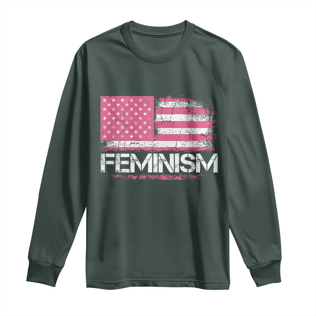 Feminism Feminist Pink American Flag Long Sleeve Shirt Patriotic Womens Rights