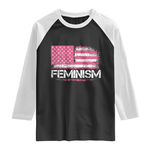 Feminism Feminist Pink American Flag Raglan Shirt Patriotic Womens Rights