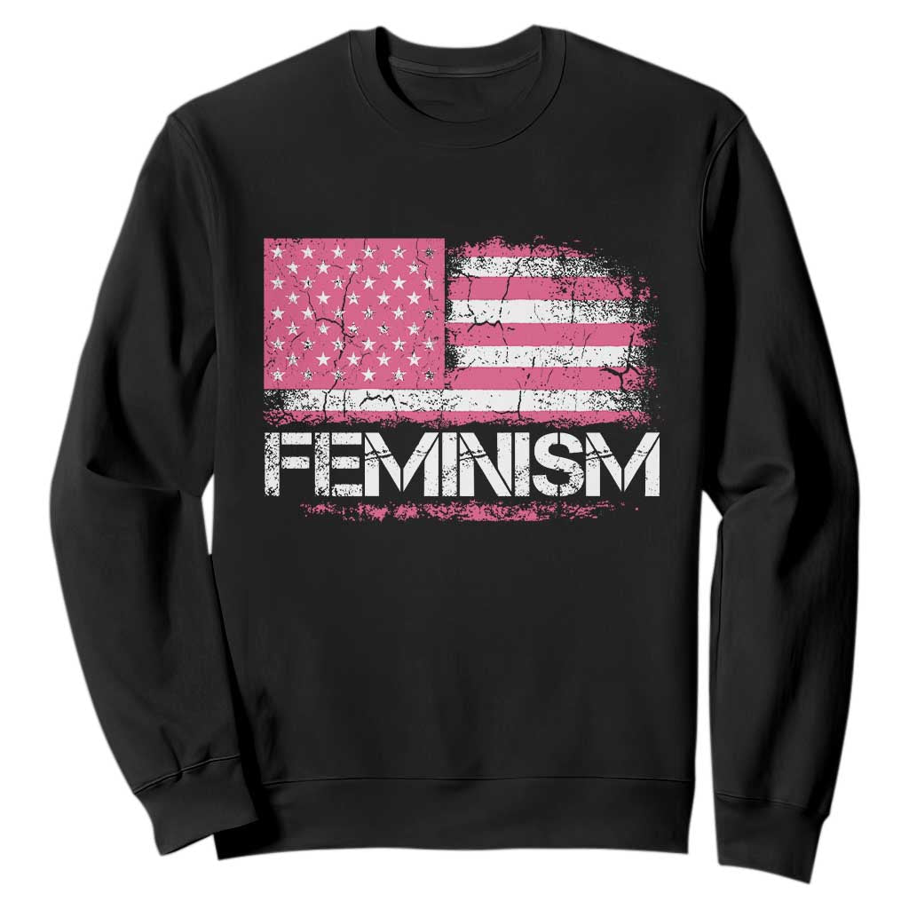 Feminism Feminist Pink American Flag Sweatshirt Patriotic Womens Rights