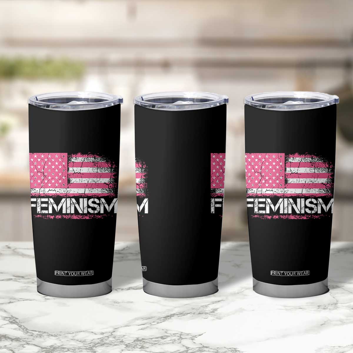 Feminism Feminist Pink American Flag Tumbler Cup Patriotic Womens Rights