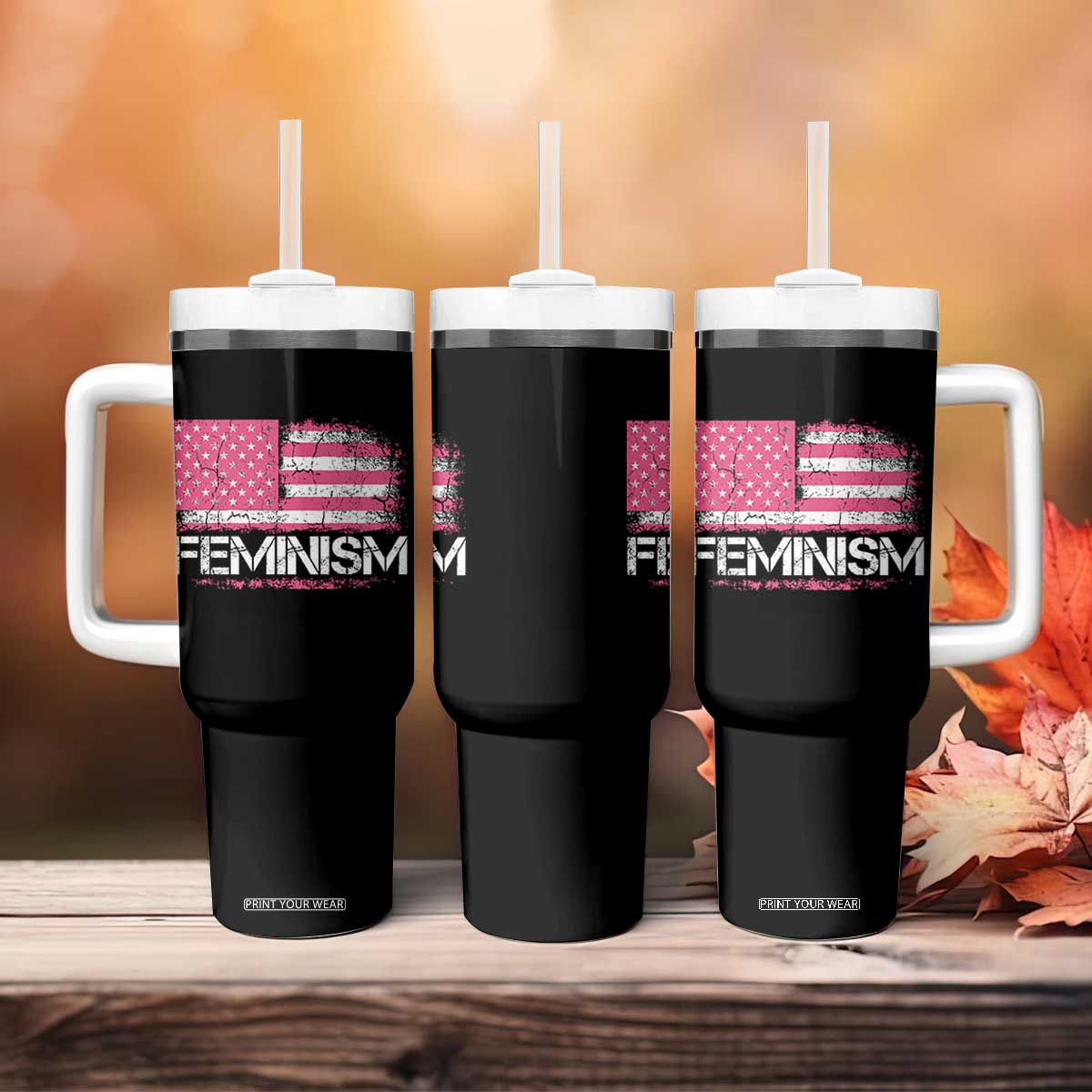 Feminism Feminist Pink American Flag Tumbler With Handle Patriotic Womens Rights