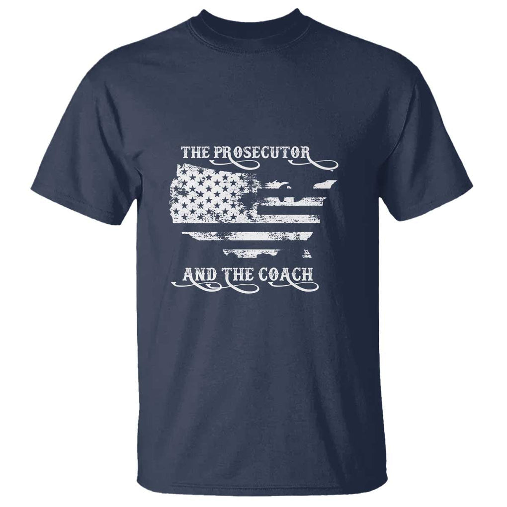 Harris Walz 2024 T Shirt The Prosecutor And The Coach Vintage American Flag TS11 Navy Print Your Wear
