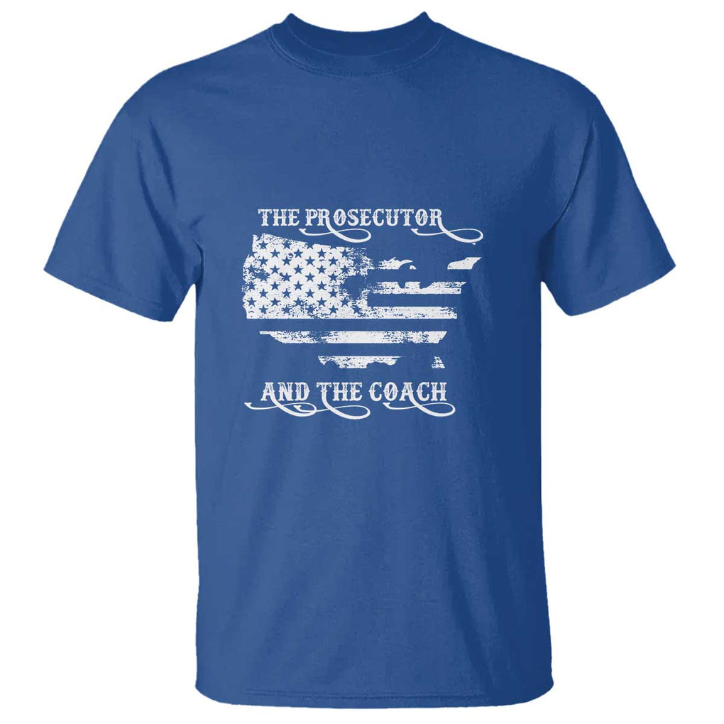 Harris Walz 2024 T Shirt The Prosecutor And The Coach Vintage American Flag TS11 Royal Blue Print Your Wear