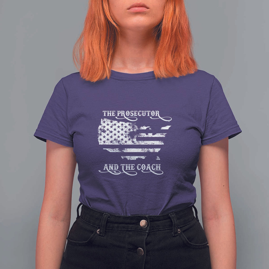 Harris Walz 2024 T Shirt For Women The Prosecutor And The Coach Vintage American Flag TS11 Purple Print Your Wear