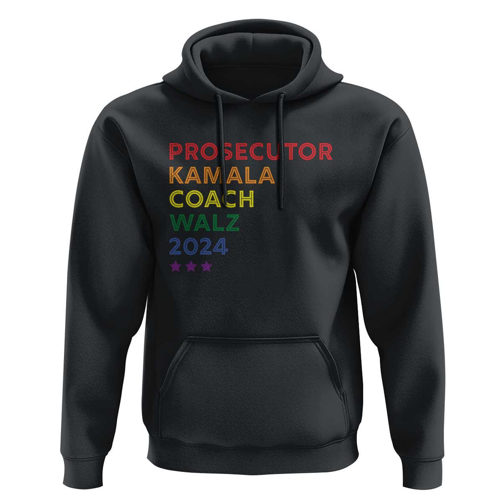 Harris Walz Supporter Hoodie Prosecutor Kamala Coach Walz 2024 Star LGBT Rainbow Flag TS11 Black Print Your Wear