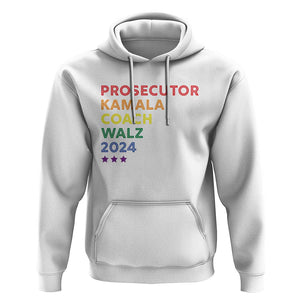 Harris Walz Supporter Hoodie Prosecutor Kamala Coach Walz 2024 Star LGBT Rainbow Flag TS11 White Print Your Wear