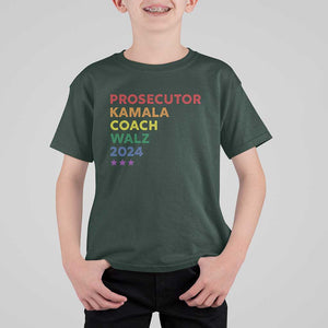 Harris Walz Supporter T Shirt For Kid Prosecutor Kamala Coach Walz 2024 Star LGBT Rainbow Flag TS11 Dark Forest Green Print Your Wear