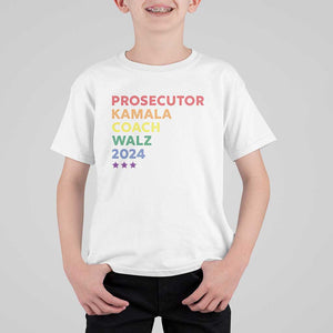 Harris Walz Supporter T Shirt For Kid Prosecutor Kamala Coach Walz 2024 Star LGBT Rainbow Flag TS11 White Print Your Wear