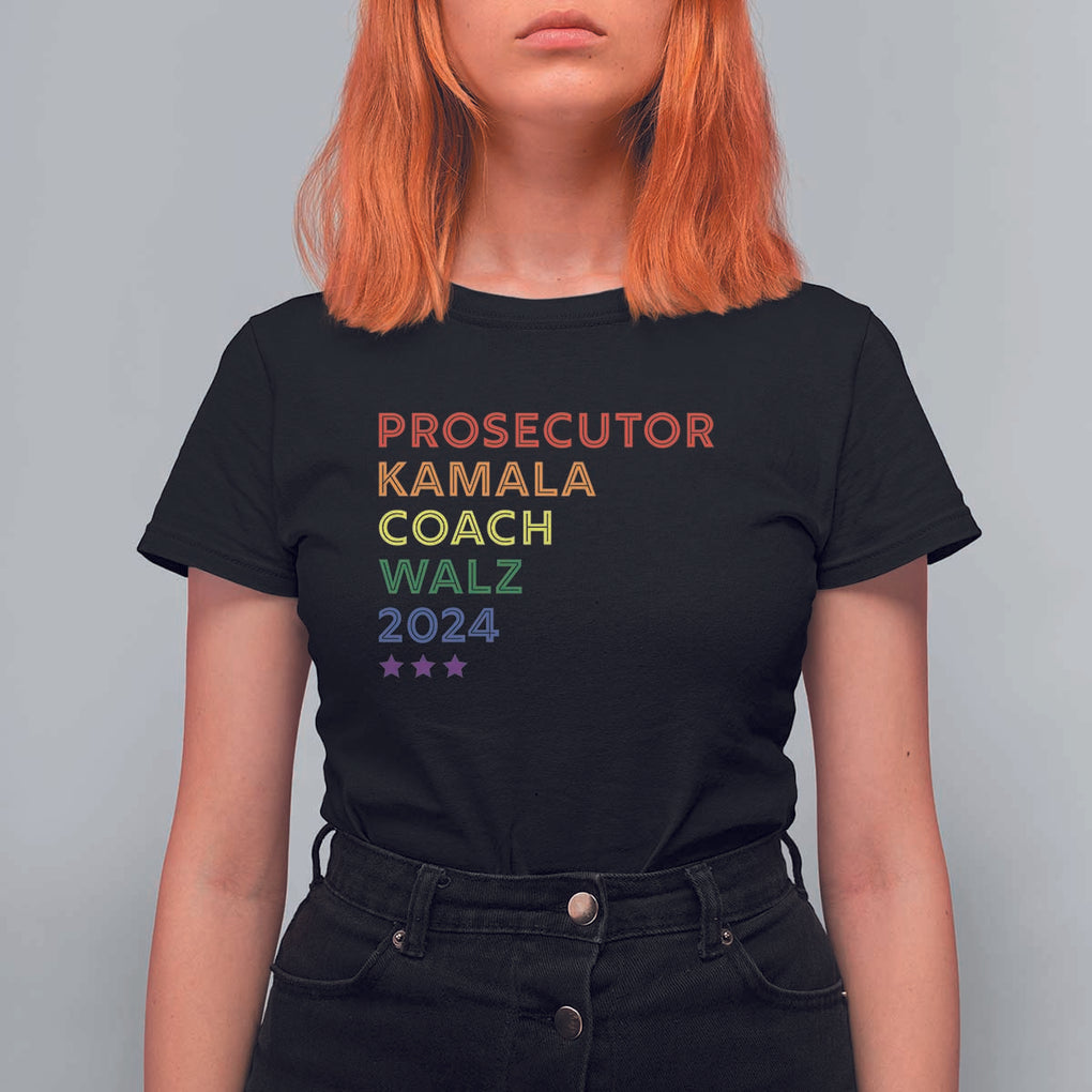 Harris Walz Supporter T Shirt For Women Prosecutor Kamala Coach Walz 2024 Star LGBT Rainbow Flag TS11 Black Print Your Wear