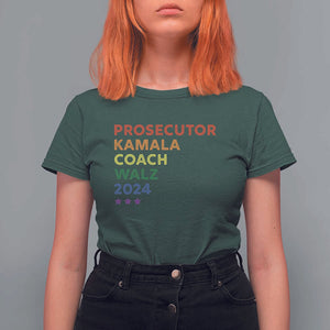 Harris Walz Supporter T Shirt For Women Prosecutor Kamala Coach Walz 2024 Star LGBT Rainbow Flag TS11 Dark Forest Green Print Your Wear