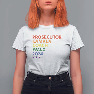 Harris Walz Supporter T Shirt For Women Prosecutor Kamala Coach Walz 2024 Star LGBT Rainbow Flag TS11 White Print Your Wear