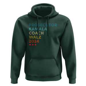 Harris Walz Supporter Hoodie Prosecutor Kamala Coach Walz 2024 Retro Star TS11 Dark Forest Green Print Your Wear