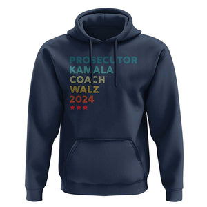 Harris Walz Supporter Hoodie Prosecutor Kamala Coach Walz 2024 Retro Star TS11 Navy Print Your Wear