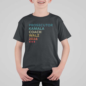 Harris Walz Supporter T Shirt For Kid Prosecutor Kamala Coach Walz 2024 Retro Star TS11 Black Print Your Wear