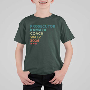 Harris Walz Supporter T Shirt For Kid Prosecutor Kamala Coach Walz 2024 Retro Star TS11 Dark Forest Green Print Your Wear