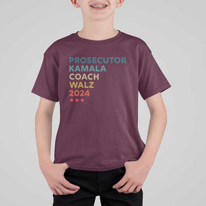 Harris Walz Supporter T Shirt For Kid Prosecutor Kamala Coach Walz 2024 Retro Star TS11 Maroon Print Your Wear