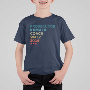 Harris Walz Supporter T Shirt For Kid Prosecutor Kamala Coach Walz 2024 Retro Star TS11 Navy Print Your Wear