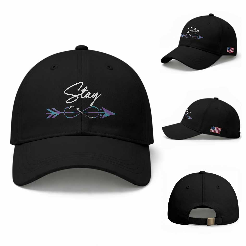 Suicide Prevention Awareness Baseball Cap Stay Your Story Isn't Over Arrow Semicolon