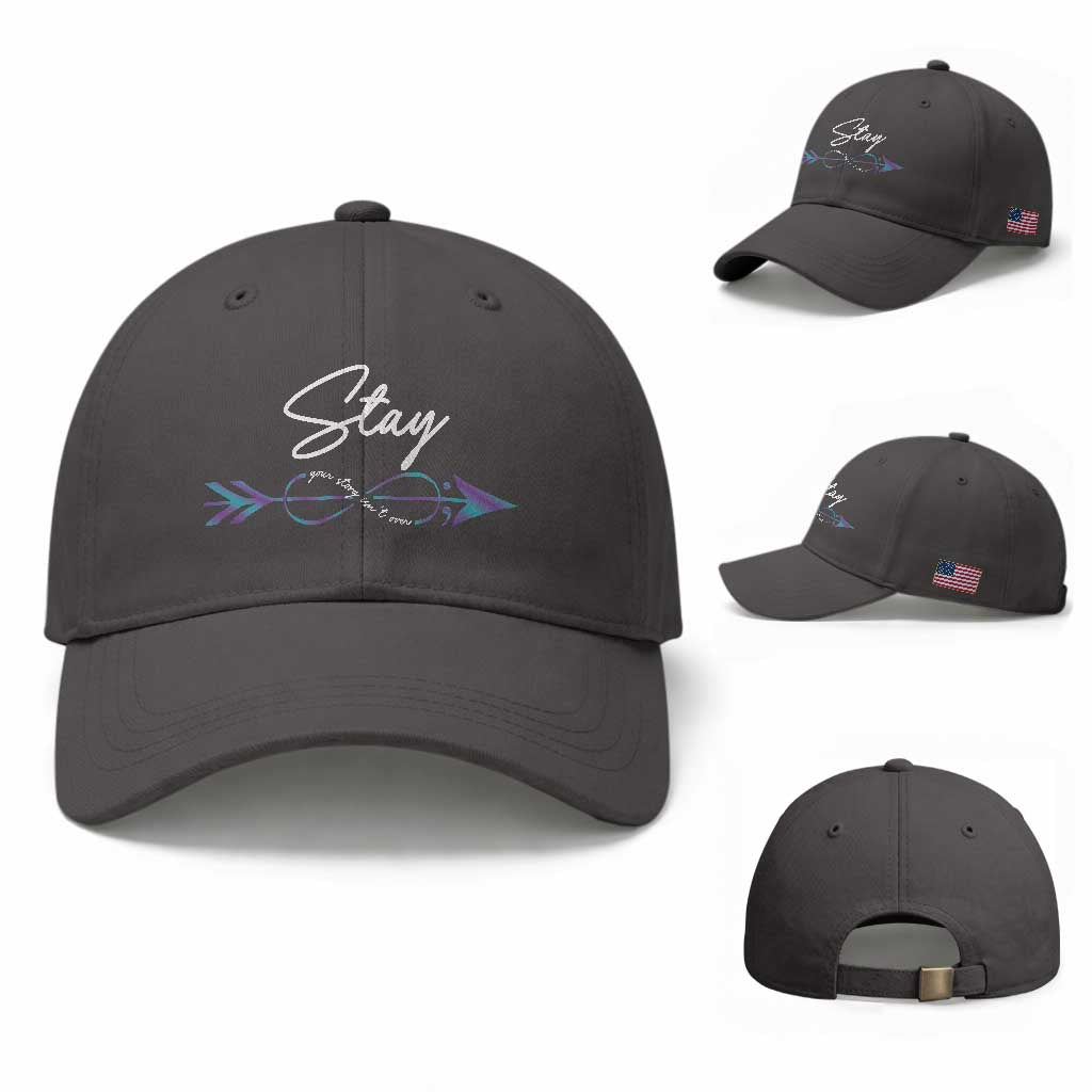 Suicide Prevention Awareness Baseball Cap Stay Your Story Isn't Over Arrow Semicolon