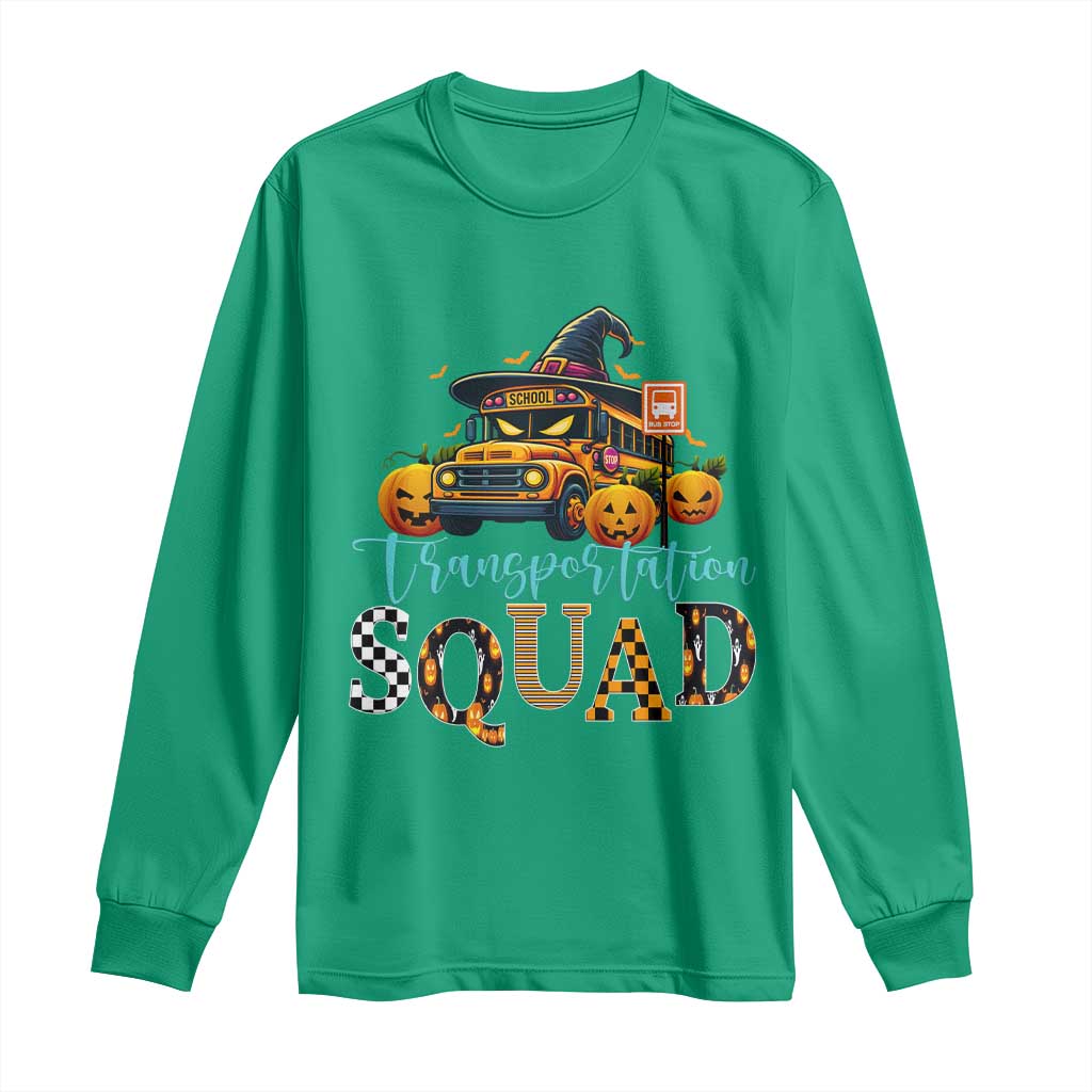 Halloween School Bus Driver Long Sleeve Shirt Transportation Squad Pumpkin Witch TS11 Irish Green Print Your Wear