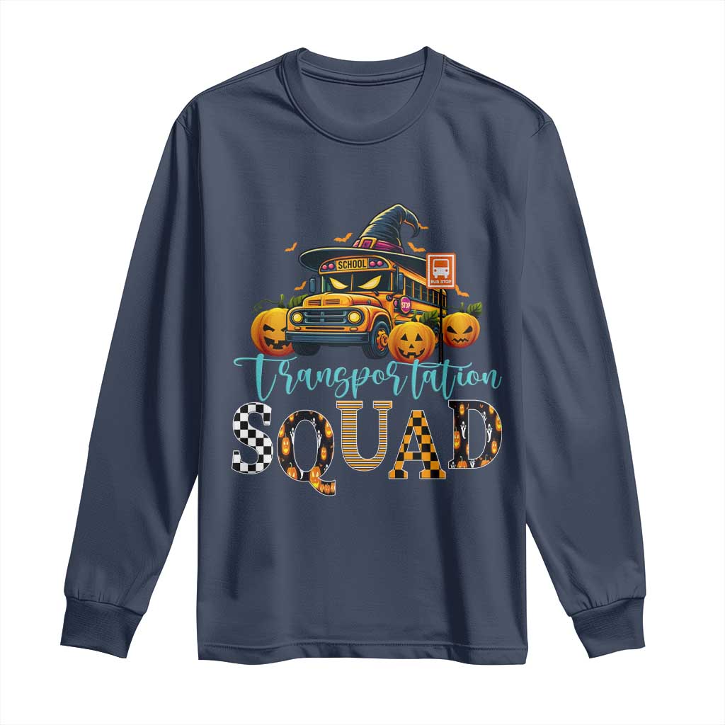 Halloween School Bus Driver Long Sleeve Shirt Transportation Squad Pumpkin Witch TS11 Navy Print Your Wear