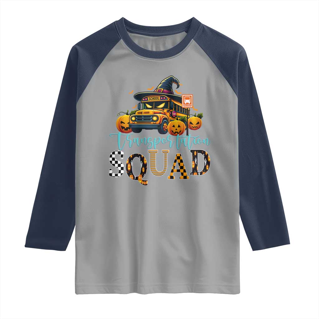Halloween School Bus Driver Raglan Shirt Transportation Squad Pumpkin Witch TS11 Sport Gray Navy Print Your Wear
