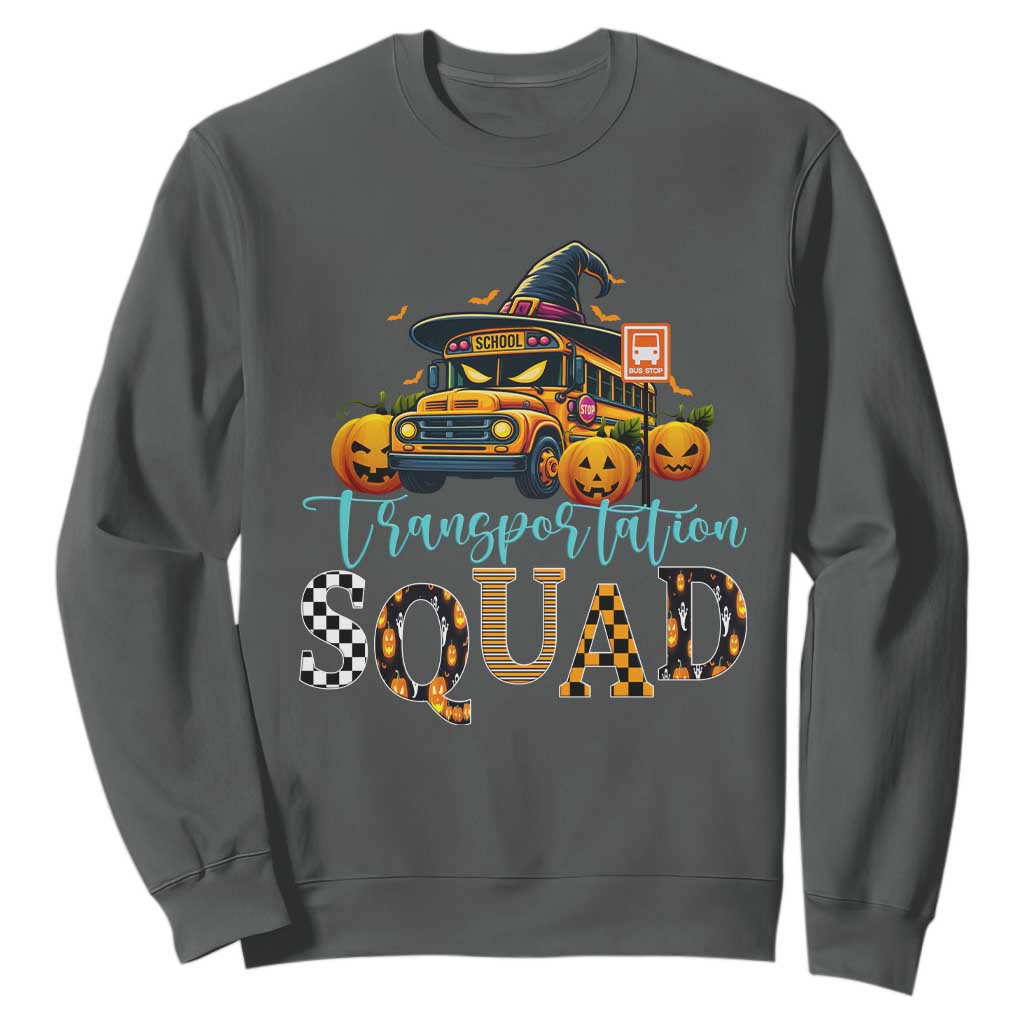 Halloween School Bus Driver Sweatshirt Transportation Squad Pumpkin Witch TS11 Dark Heather Print Your Wear