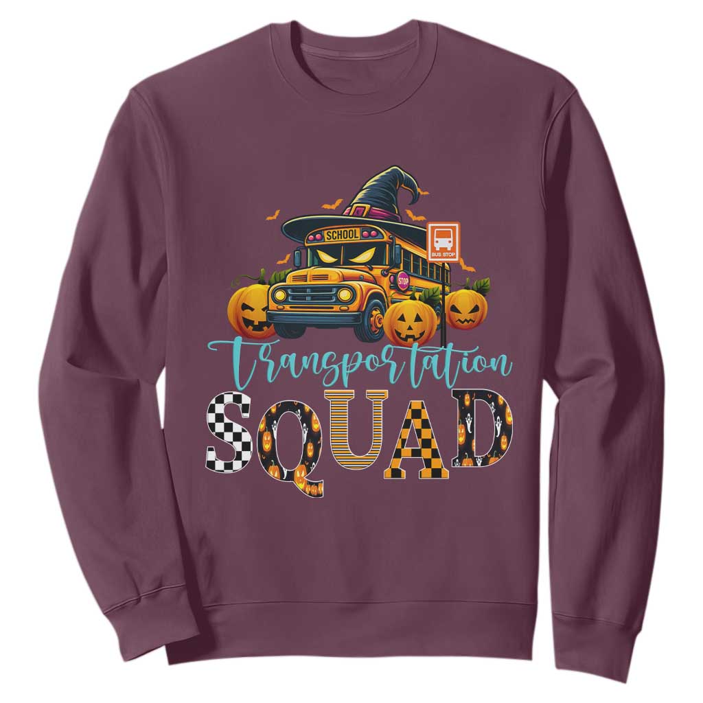 Halloween School Bus Driver Sweatshirt Transportation Squad Pumpkin Witch TS11 Maroon Print Your Wear