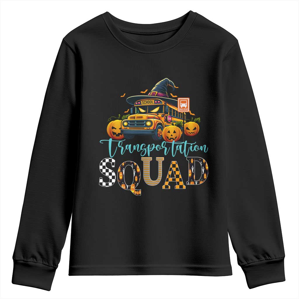 Halloween School Bus Driver Youth Sweatshirt Transportation Squad Pumpkin Witch TS11 Black Print Your Wear