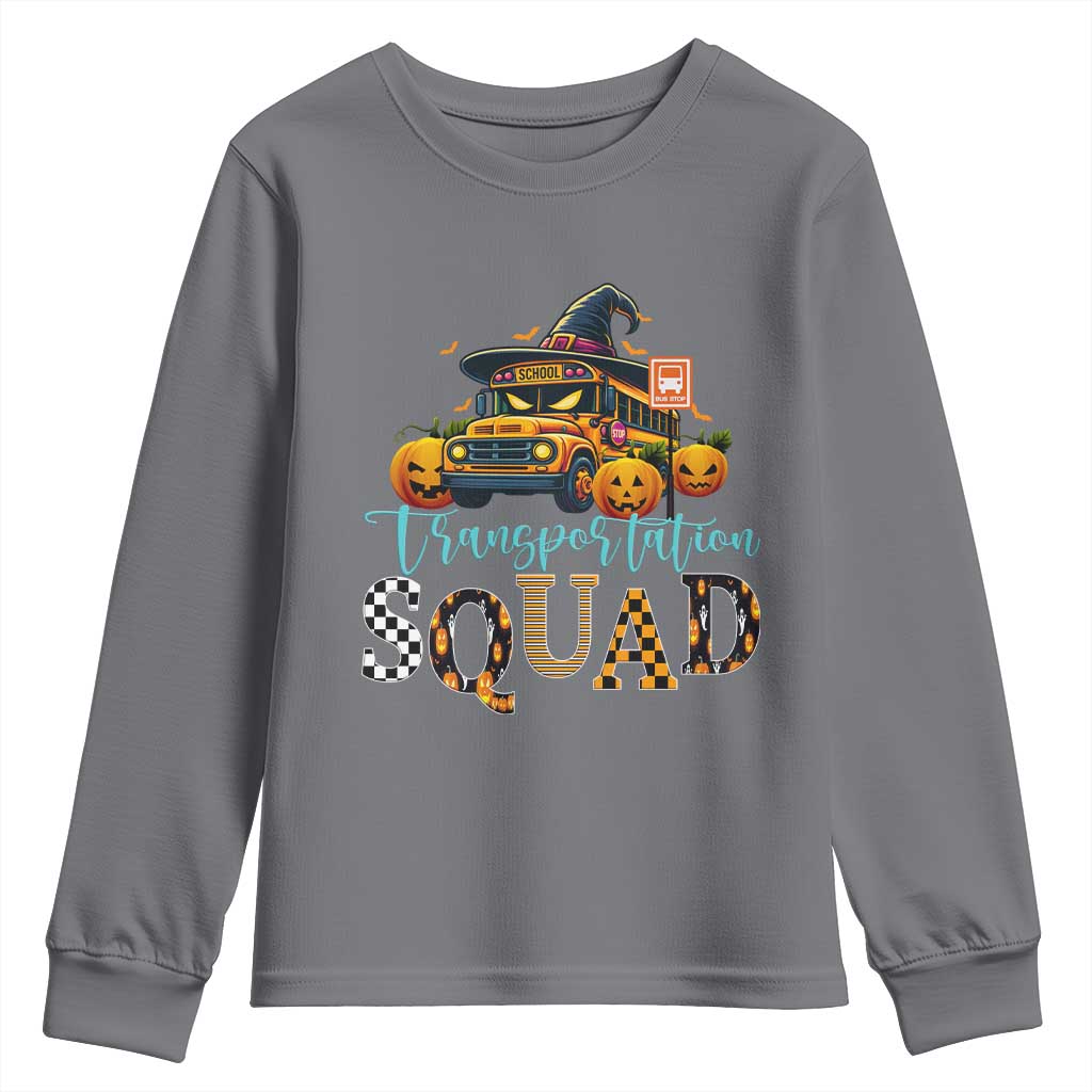 Halloween School Bus Driver Youth Sweatshirt Transportation Squad Pumpkin Witch TS11 Charcoal Print Your Wear