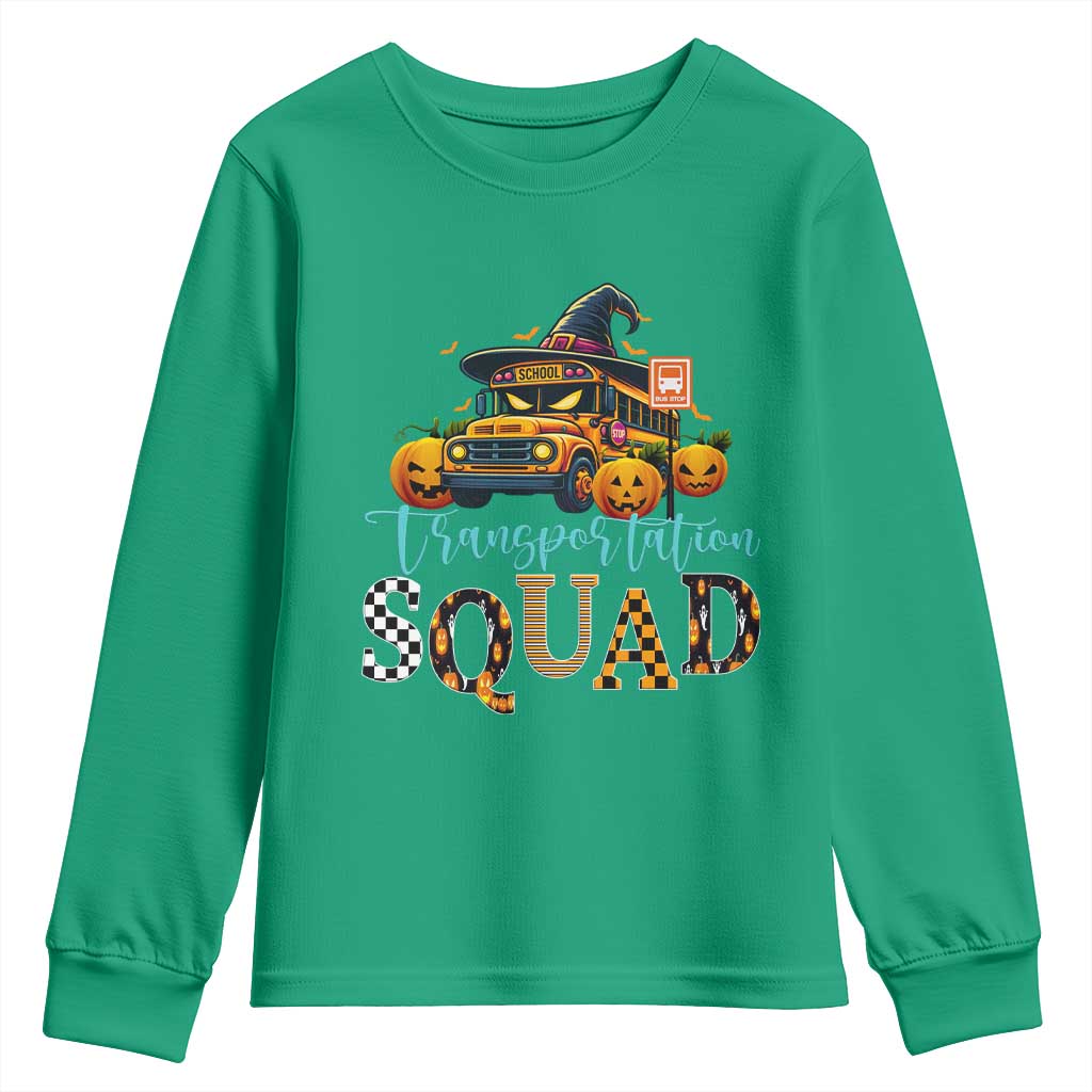 Halloween School Bus Driver Youth Sweatshirt Transportation Squad Pumpkin Witch TS11 Irish Green Print Your Wear