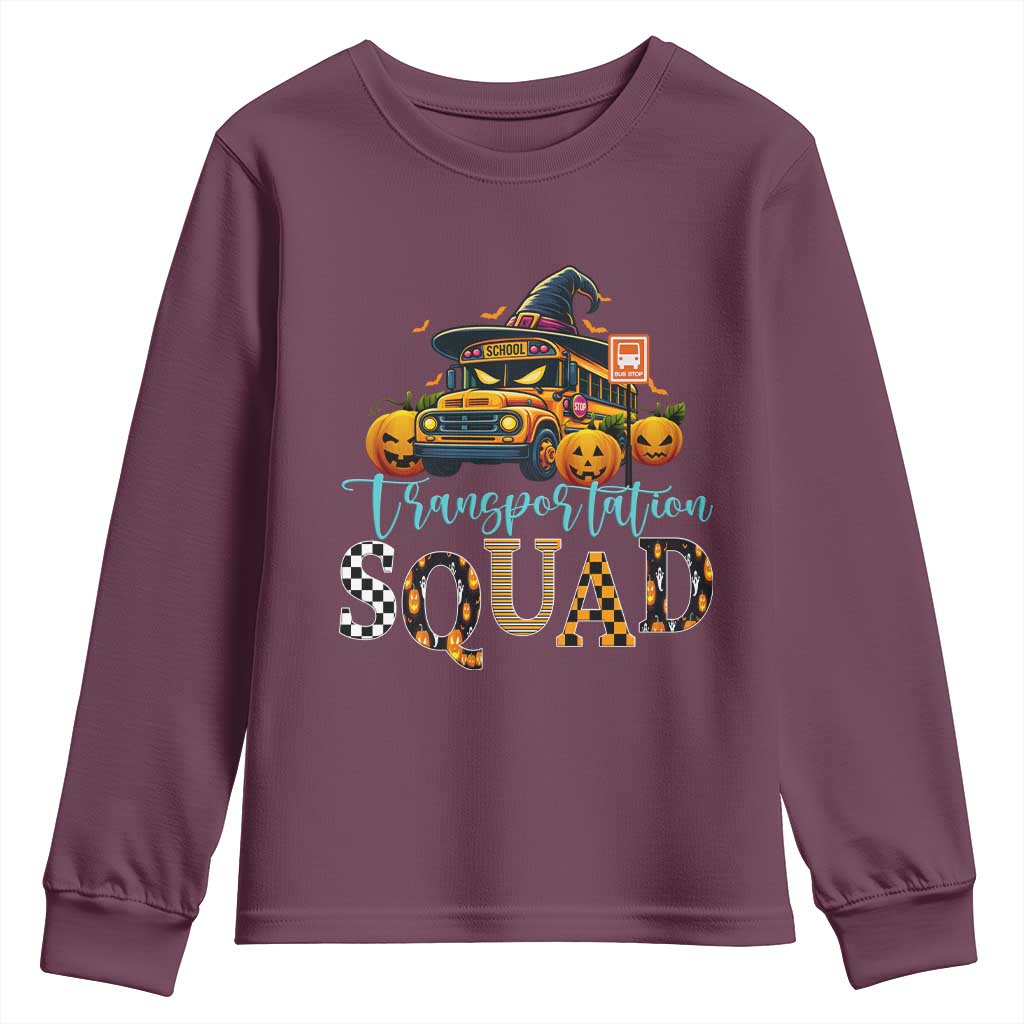 Halloween School Bus Driver Youth Sweatshirt Transportation Squad Pumpkin Witch TS11 Maroon Print Your Wear
