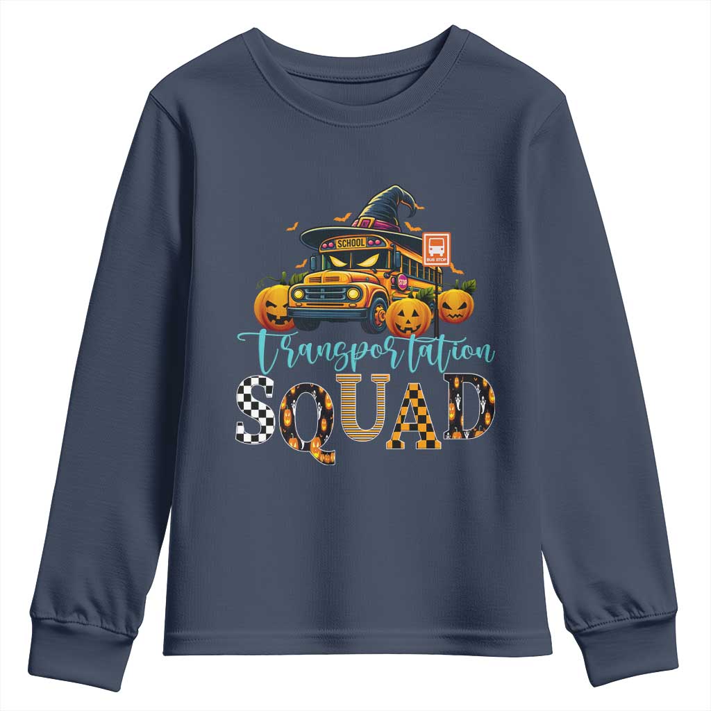 Halloween School Bus Driver Youth Sweatshirt Transportation Squad Pumpkin Witch TS11 Navy Print Your Wear
