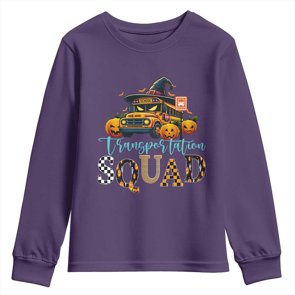 Halloween School Bus Driver Youth Sweatshirt Transportation Squad Pumpkin Witch TS11 Purple Print Your Wear