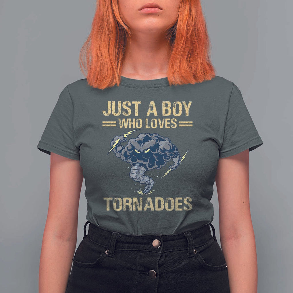 Tornado Chaser T Shirt For Women Just A Boy Who Loves Tornadoes Storm Thunder TS11 Dark Heather Print Your Wear