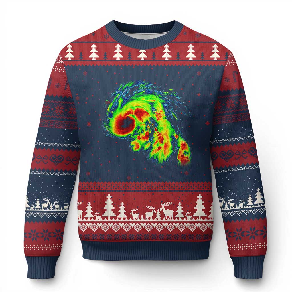 Hurricane Helene Ugly Christmas Sweater Meteorologist Weather Radar Image Storm Chasing TS11 Navy Red Print Your Wear